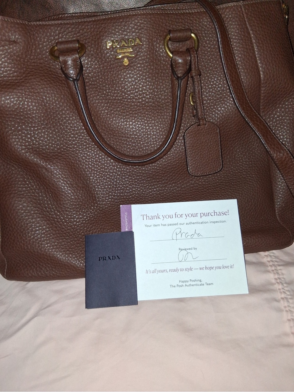Prada Brown Pebbled Leather Top-Handle Crossbody Bag with Gold Hardware - Picture 16 of 16